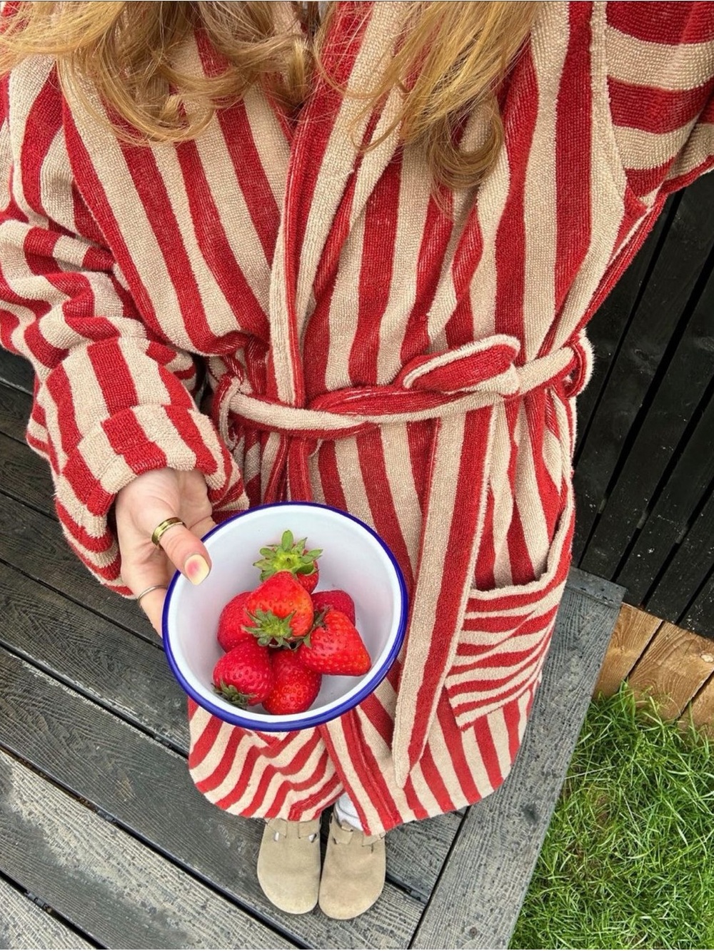 Women's Red and Cream Striped Robe with Tie Belt